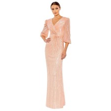 Mac Duggal 5614 Peach Sequin Faux Wrap Column Gown Size 6 598
