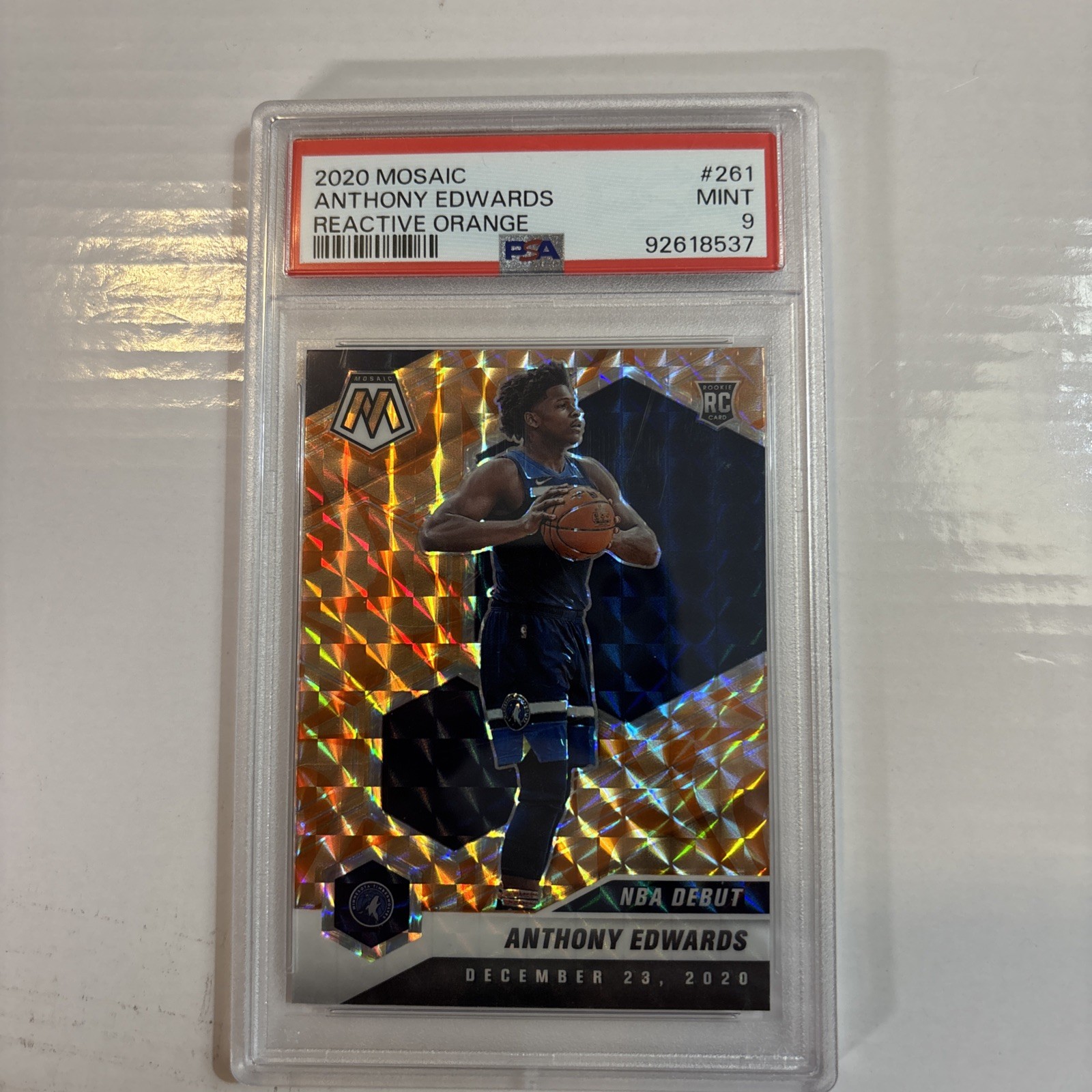 2020 PANINI MOSAIC REACTIVE ORANGE #261 ANTHONY EDWARDS ROOKIE RC PSA 9