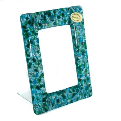 Cadre Photo En Verre De Murano Bleu Vert 14Cm X 11Cm Autonome - Photo 1/3