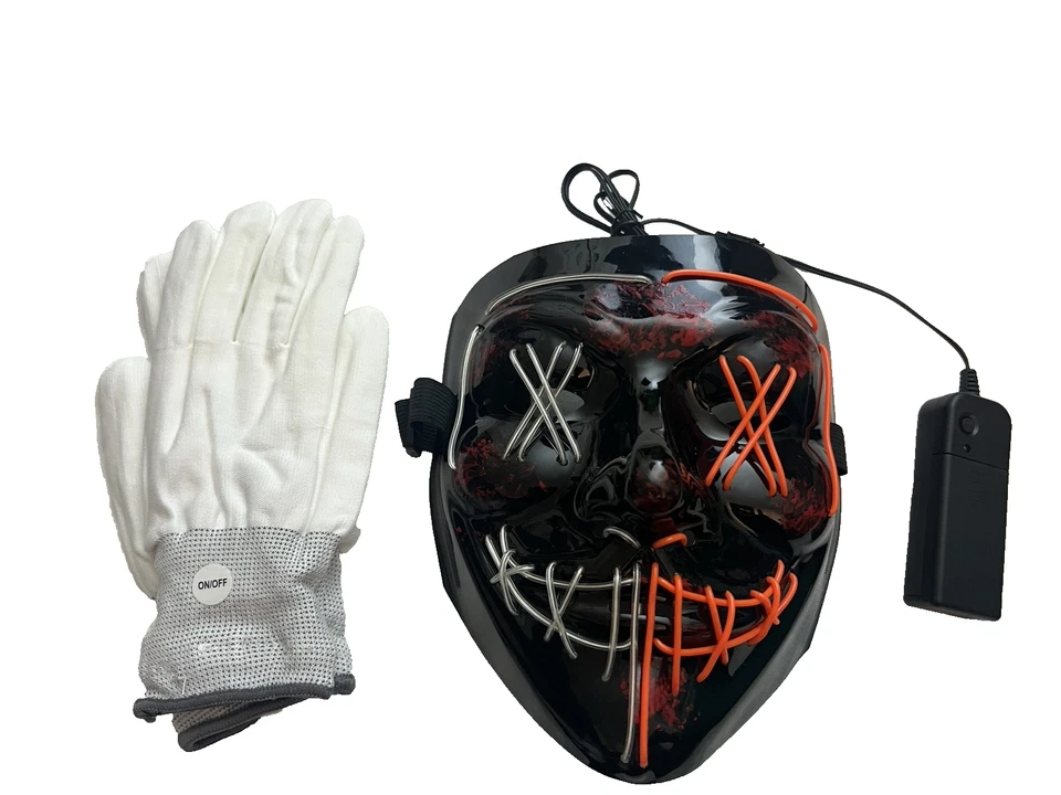 Purga LED Máscara Facial Guantes Naranja Iluminación Plástico Juguetes Disfraz Halloween Foto 3 de 4