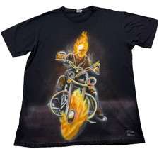 Ghost Rider Airbrush Grafik T-Shirt Vintage Biker Flamme Motorrad Größe L