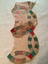 Vintage Cutter Quilt Piece Wedding Ring Pattern 15 X 33 Hand Quilted