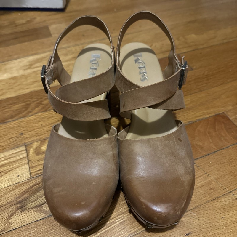 Korks by Kork-Ease Women's Size 9 Brown Leather Ankle Strap Wedge Heel