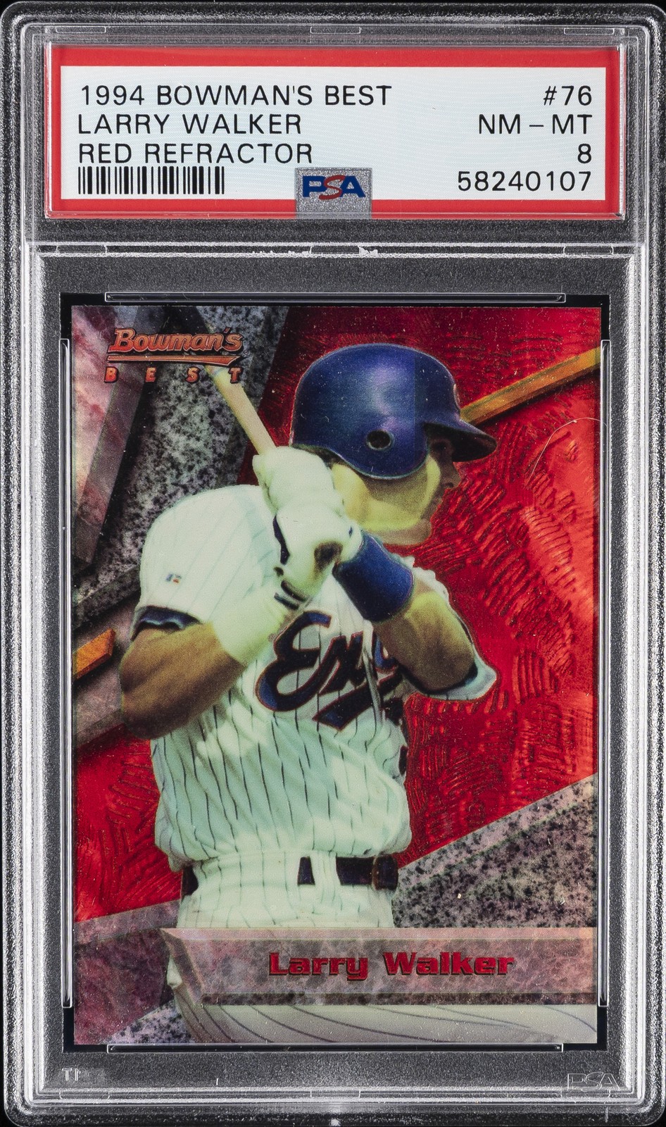 1994 BOWMAN'S BEST RED REFRACTOR #76 LARRY WALKER PSA 8