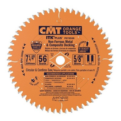 CMT P07056N 5/8'' Bore ITK Plus Non-Ferrous Metal, 7-1/4'' x 56 Teeth