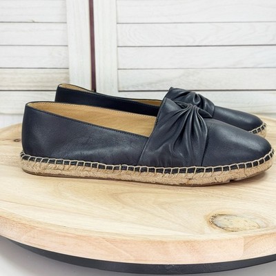 Talbots Izzy Cinch Knot Leather Espadrille Slip On Flats Loafers Navy Blue 8.5