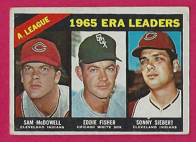 1966 Topps AL ERA Leaders # 222 - Sam McDowell - Eddie Fisher - Sonny Siebert
