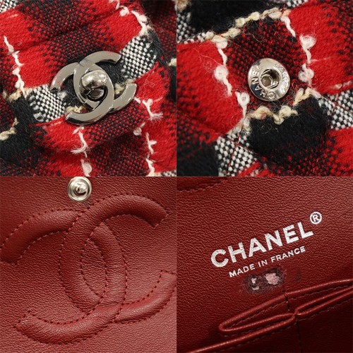 Borsa a tracolla CHANEL rosso tweed argento catena classica media patta 155613399 - Foto 7 di 7