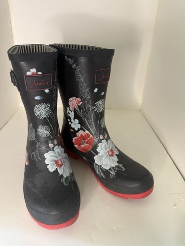 NEW Joules Right as Rain Molly Welly RainBoots Black Floral Sz 9 NIB Eu40/41 - Picture 2 of 19