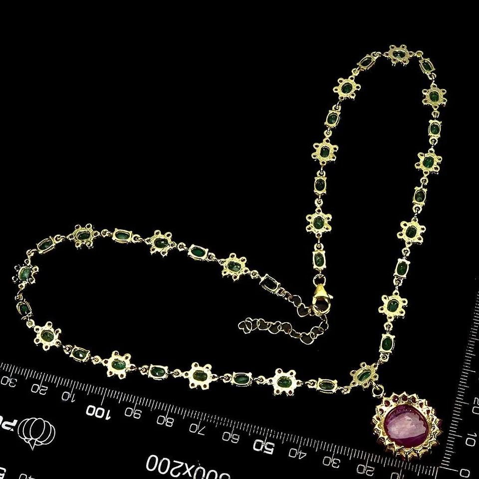 925 Sterling Silver Necklace Oval Ruby 16x14mm Emerald Gemstone Jewelry 18in - Image 3 of 4