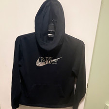 Nike Black Fleece Pullover Hoodie Logo Pockets Solid Long Sleeve Womens M