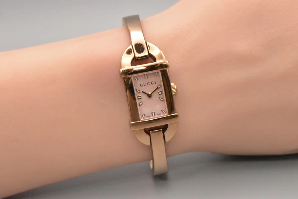  [N COMO NUEVO] GUCCI 6800L Bambú Cuadrado Brazalete Reloj Qz16mm Para Mujer Esfera Rosa JAPÓN Foto 4 de 4