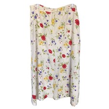 Vintage Whimsical Floral Linen Cotton Midi Skirt L Cottagecore Fairy Sustainable