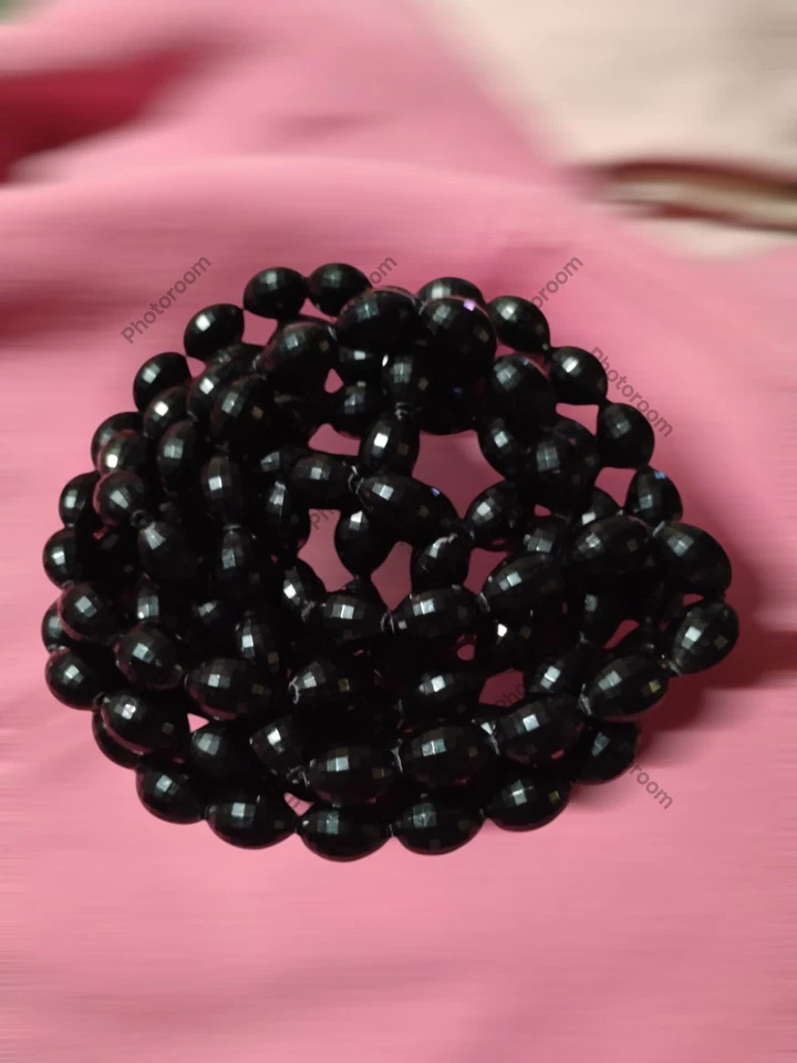 Collar Francés Jet Negro Cuentas 60" Doble Sin Cierre Tamaño Forma Variedad De Colección Foto 3 de 4