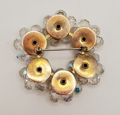 Vintage Austrian Crystal Bead AB Brooch Pin 6 Sections Unique Back Layered Wired - Picture 10 of 13