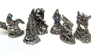 LOT of 6 CCI Fantasy Pewter Figurines Castle Dragon Wizard Pegasus Unicorn Fairy
