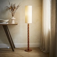 Wyatt Walnut Bobble Wood Floor Lamp Tall Natural Linen Lampshade Living Room LED