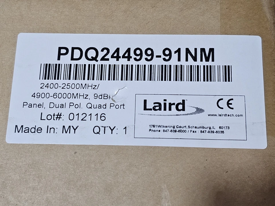 NUEVA ANTENA RF LAIRD PANEL WIFI TIPO N MACHO PDQ24499-91NM PUERTO CUÁDRUPLE Foto 3 de 3