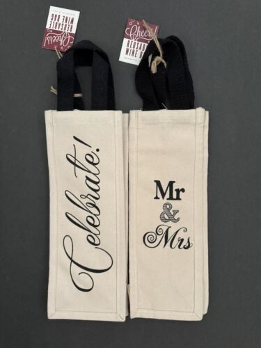 Reusable Wine Bag Tote Gift Bag New Tags Set 2 Cotton Canvas Wedding Celebrate