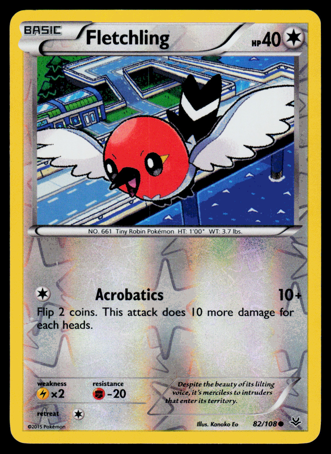 Pokemon Card XY Roaring Skies Fletchling 82/108 Reverse Holo - NM/LP