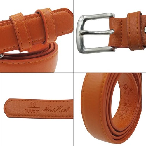 Women's Skinny Leather Belt – Solid Color, Pin Buckle, Casual Suit Style - Picture 5 of 9