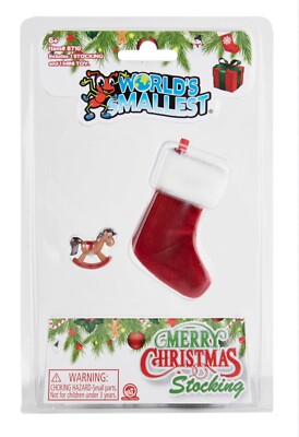 Brand New World s Smallest Merry Christmas Stocking W/Toy Rocking Horse 