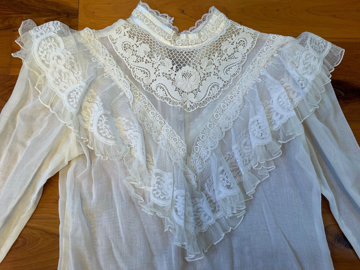 VINTAGE　GUNNIES　ブラウス Vtg 70s Jessica's Gunnies Gunne Sax Victorian Inspired Blouse with