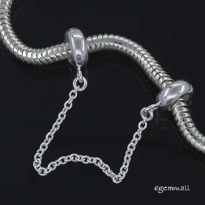 Sterling Silver Rubber European Charm Bracelet Stopper Safety Chain #51751