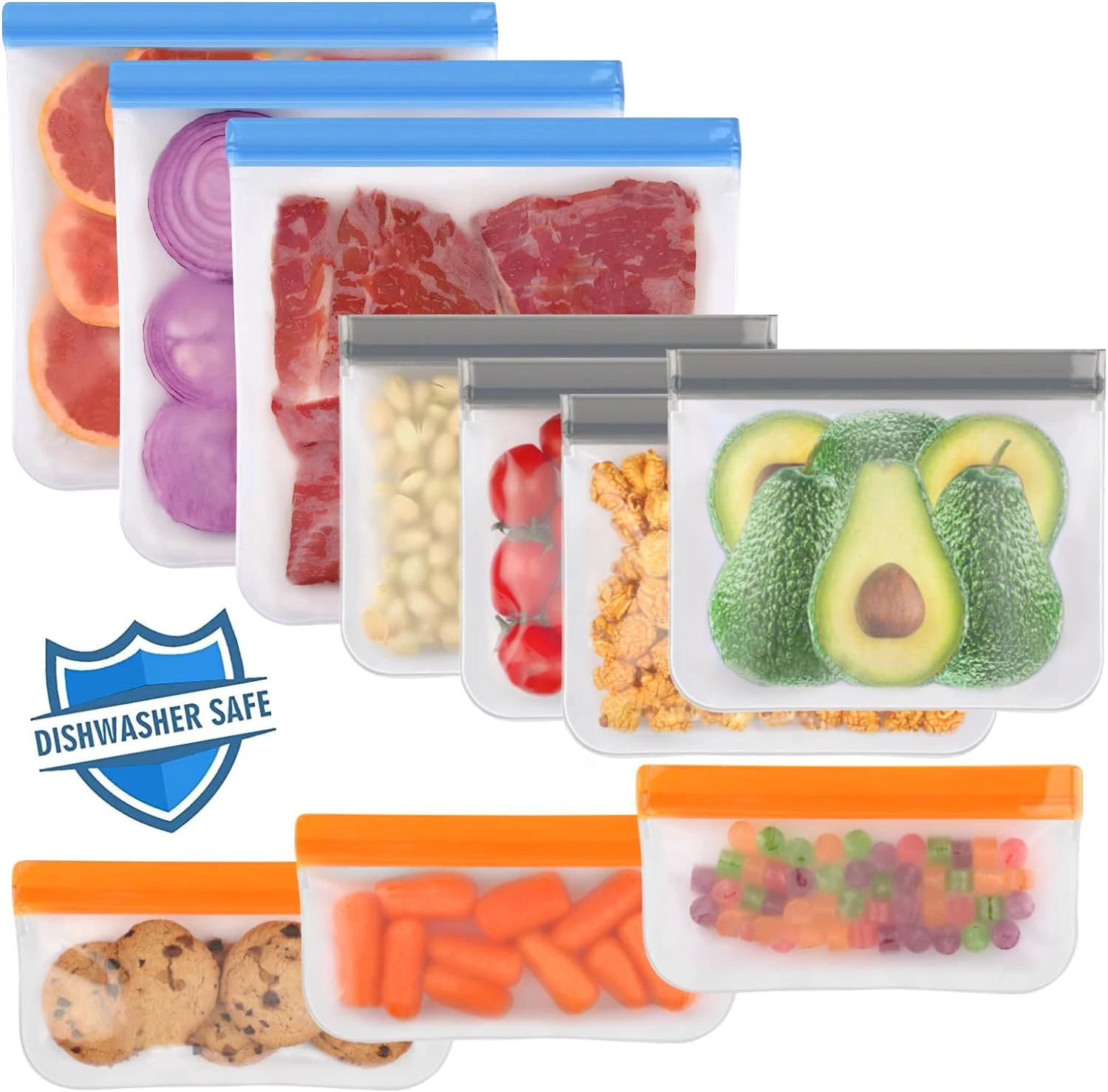Lerine 10 Pack Dishwasher Safe Reusable Bags Silicone,Leakproof Reusable Freezer