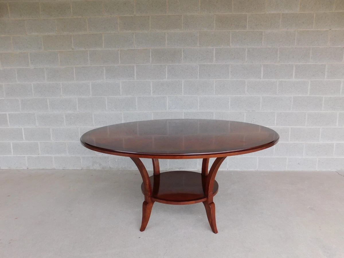 Baker Furniture Regency Style Banded Inlay Cherry Round Dining Table 60