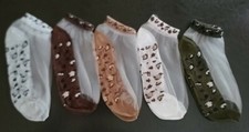 Five 5 Handcrafted Pair Mesh Panel Multicolored Leopard Ankle Socks