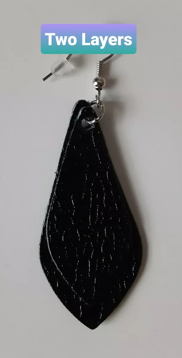 New Faux Leather Earrings Large Teardrop Two Layers Black Fashion