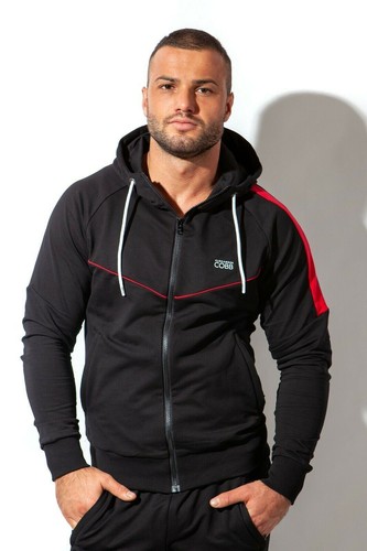 Chaqueta con capucha ALEXANDER COBB con cremallera súper suave negra y roja algodón con capucha 5 - Imagen 4 de 6