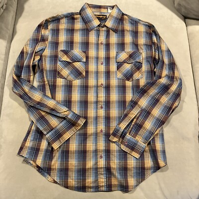Vintage - Thumbs Up - Sears - Western Plaid Cotton Long Sleeve Shirt - Men's XL