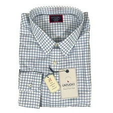 NEW UNTUCKit Mens Delaney Wrinkle Free Button Up Shirt XLT Reg Blue Check Cotton