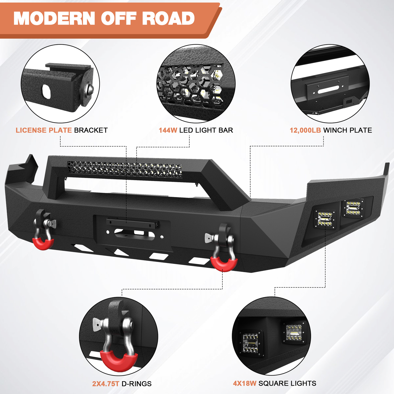 Front & Rear Bumper Set For 2009-2012 Dodge Ram 1500 w/ Winch Plate & LED Lights