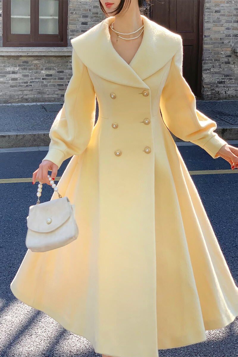 French Retro Collar Wool Jackt Women Long Sleeve Winter Long