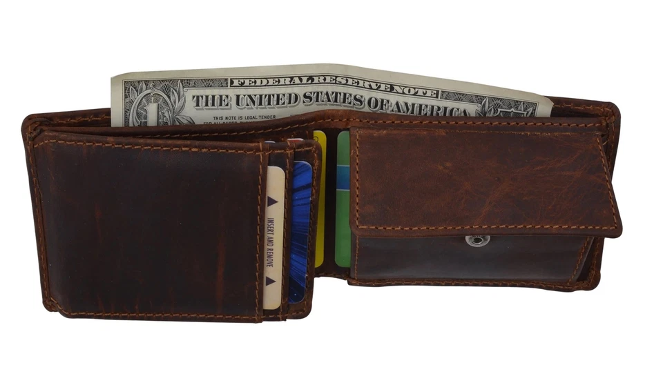 Hunter Brown RFID Blocking Leather Bifold Wallet Coin Holder - Image 4 of 4