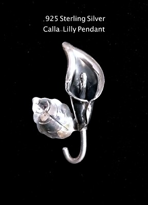 .925 massiver Sterlingsilber CALLA LILY Anhänger - 1,18'x1,89'' - 11,36g 