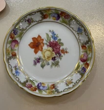 VINTAGE SCHUMANN DRESDEN 5” SPRAYS BONE CHINA HAMMERSLEY OVAL DISH W GOLD