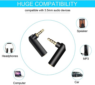 3.5mm Audio Adapter, Right Angle Headphone Adapter, Female to Male 90 Degree Aux