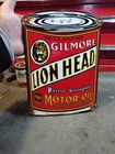 VINTAGE GILMORE LION HEAD MOTOR OIL CAN PORCELAIN SIGN GASOLINE PUMP PLATE