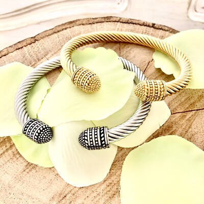 Cable Twist Wire Classic White, Yellow Gold Plated Everyday Stackable Bracelet