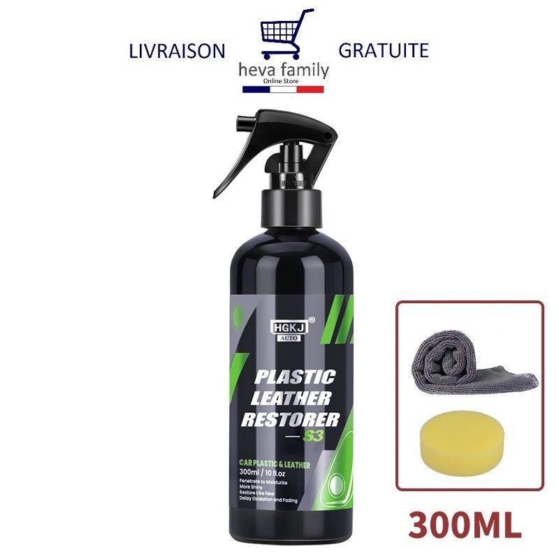 Spray rénovateur plastique et cuir 300ml pour entretien et restauration de voiture