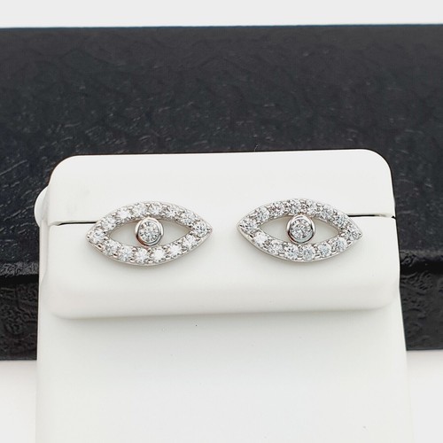 1.96 Ct Round Cut Simulated Diamond Evil Eyes Stud Earrings 925 Sterling Silver - Picture 2 of 7