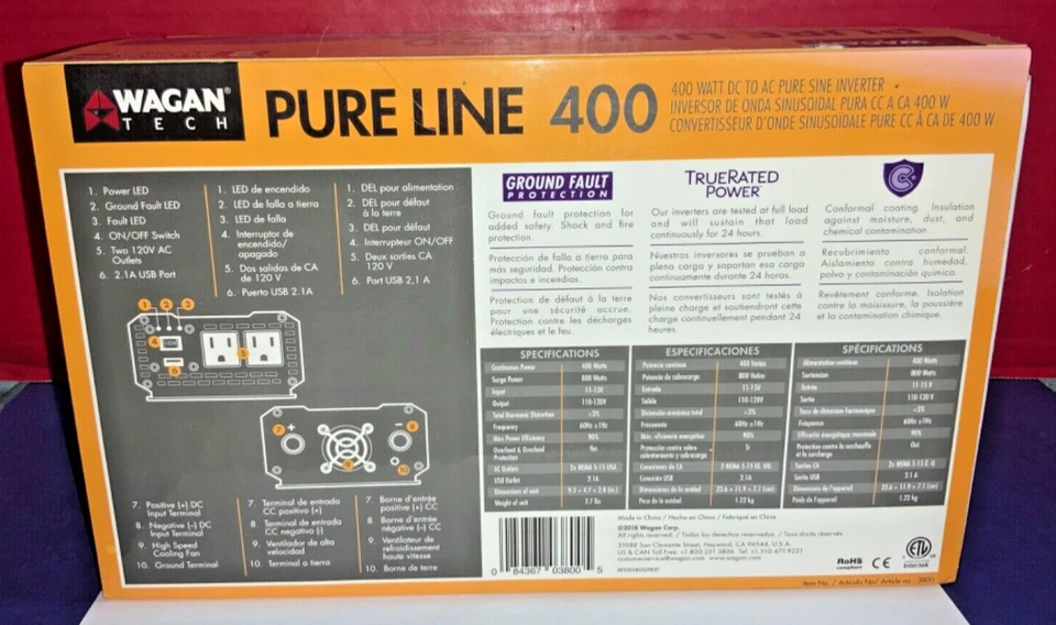 Wagan Tech Pure Line 1000 Watt DC to AC Pure Sine Inverter W/ Dash Mount Switch - Image 3 of 4