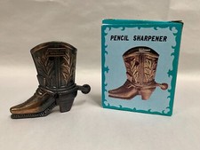 Vtg Antique Finish Die Cast Metal Western Cowboy Boot Pencil Sharpener A4