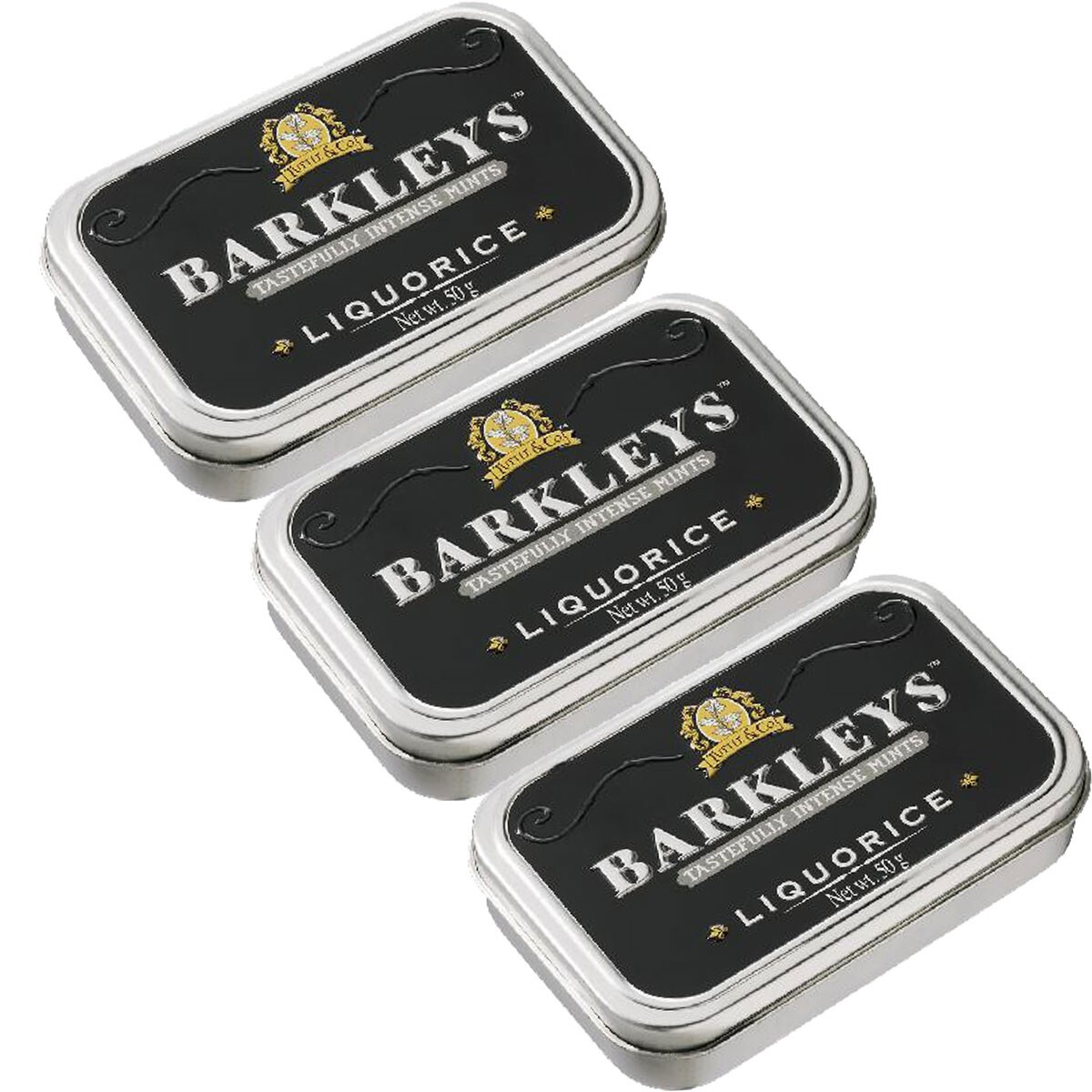 Barkleys Intense Liquorice Mints  3 x 50g - Rich Liquorice Flavour, Premium Tin