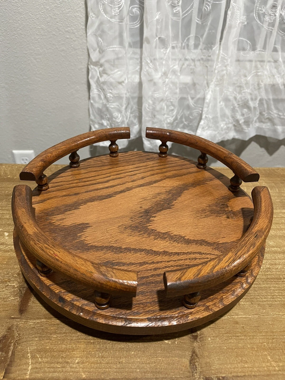 Vintage Wooden Oak 12” Lazy Susan Turntable Kitchen Organizer Great Condition