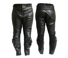 Pantalone Moto in Pelle.mod. 9200 Nero-Protezioni/CE